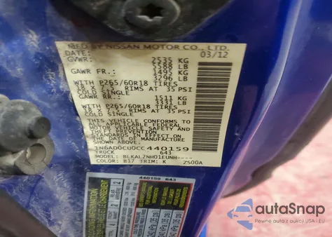 2012 Nissan Frontier Sv from USA, damaged, VIN 1N6AD0CU0CC440159